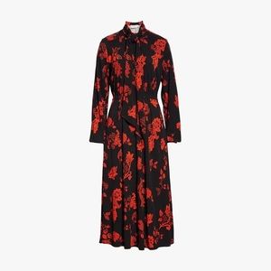 Tory Burch Floral Paisley Bow Neck Long Sleeve Jersey Midi Dress